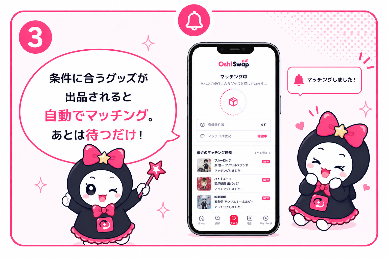スワッピーがマッチング通知を受け取っている